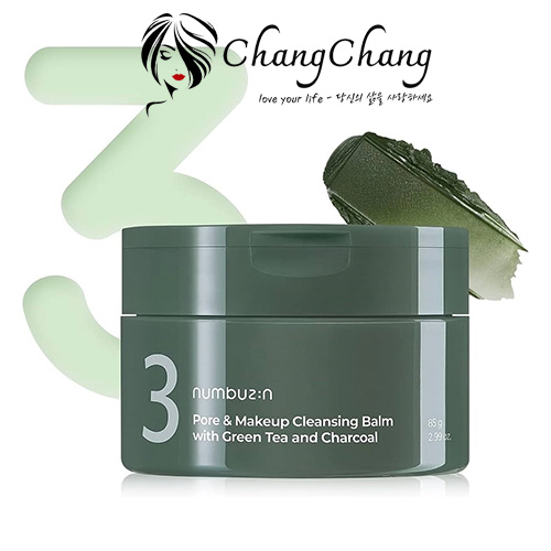 Sáp Tẩy Trang Sạch Mụn Đầu Đen Numbuzin No.3  Pore & Make Up Cleansing Balm With Green Tea And Charcoal 85g