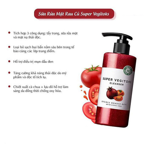 Hình ảnh minh họa củaSữa Rửa Mặt Rau Củ (Đỏ) Byvibes Wonder Bath Săn Chắc Da 300ml Super Vegitoks Cleanser Red