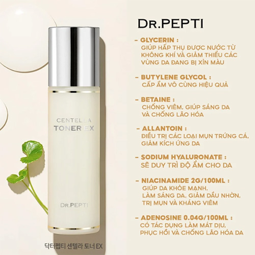 Hình ảnh minh họa củaToner Dr.Pepti Dưỡng Da Căng Bóng 180ml Centella Toner