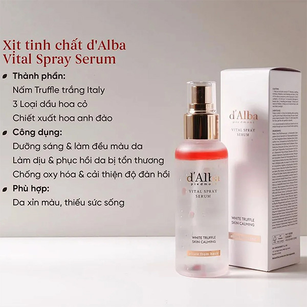 Hình ảnh minh họa củaXịt Khoáng Dưỡng Sáng Da, Chống Lão Hóa d'Alba White Truffle Vital Spray Serum (Hồng)