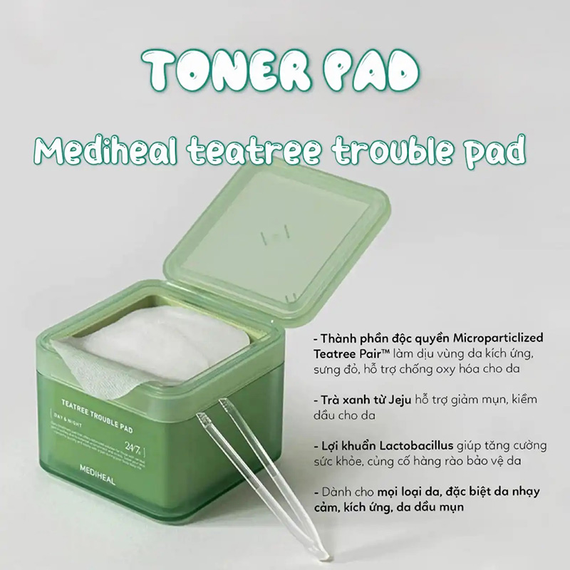 Hình ảnh minh họa củaToner Pad Mediheal Teatree Trouble Pad(xanh lá)