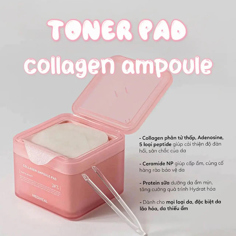 Hình ảnh minh họa củaToner Pad Mediheal Collagen Ampoule Pad (hồng)