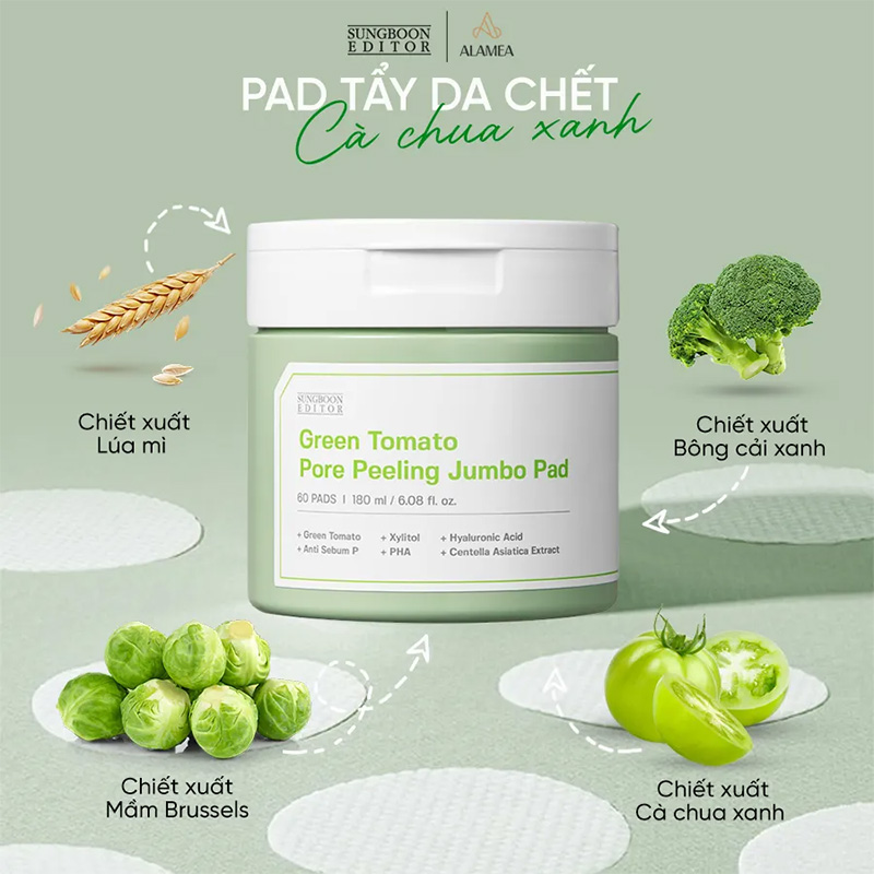 Hình ảnh minh họa củaToner Pad Cà Chua Xanh Sungboon Editor Green Tomato Pore Peeling Jumbo Pad 180ml/ 60 miếng