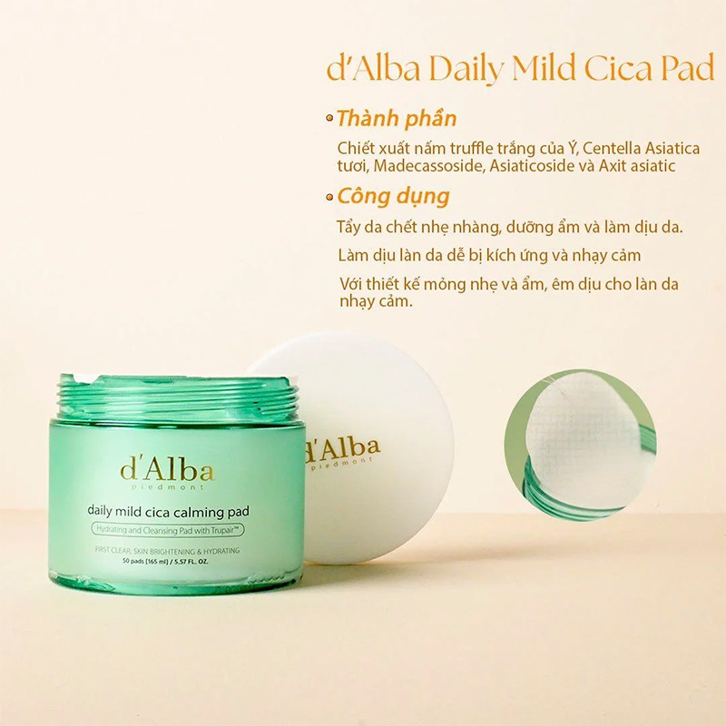 Hình ảnh minh họa củaToner Pad d'Alba Daily Mild Cica Calming Pad 50 miếng làm dịu da