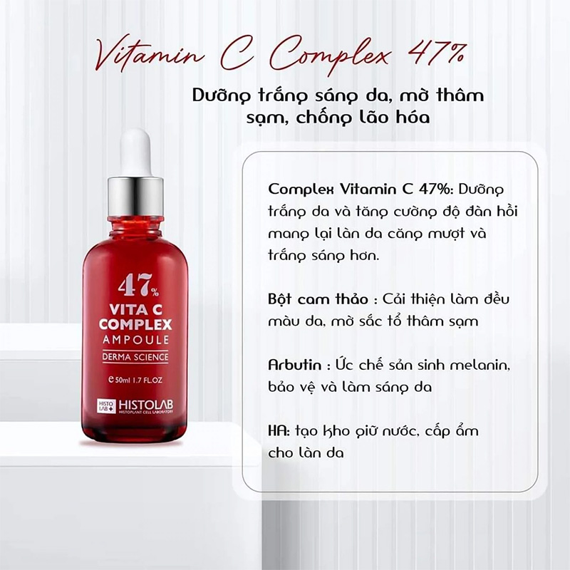 Hình ảnh minh họa củaSerum Dưỡng Trắng Da Histolab 47% Vita C Complex Ampoule Derma Science 50ml