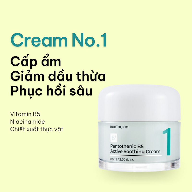 Hình ảnh minh họa củaKem Dưỡng ẩm, Giảm Dầu Mụn Numbuzin No.1 Pantothenic B5 Active Soothing Cream 80ml