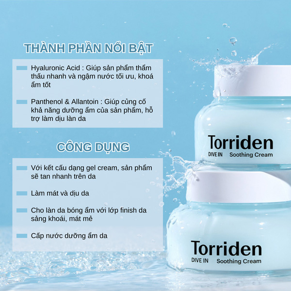 Hình ảnh minh họa củaKem Dưỡng Torriden Làm Dịu Mát, Dưỡng Ẩm, Sáng Bóng Da 100ml DIVE-IN Low Molecular Hyaluronic Acid Soothing Cream