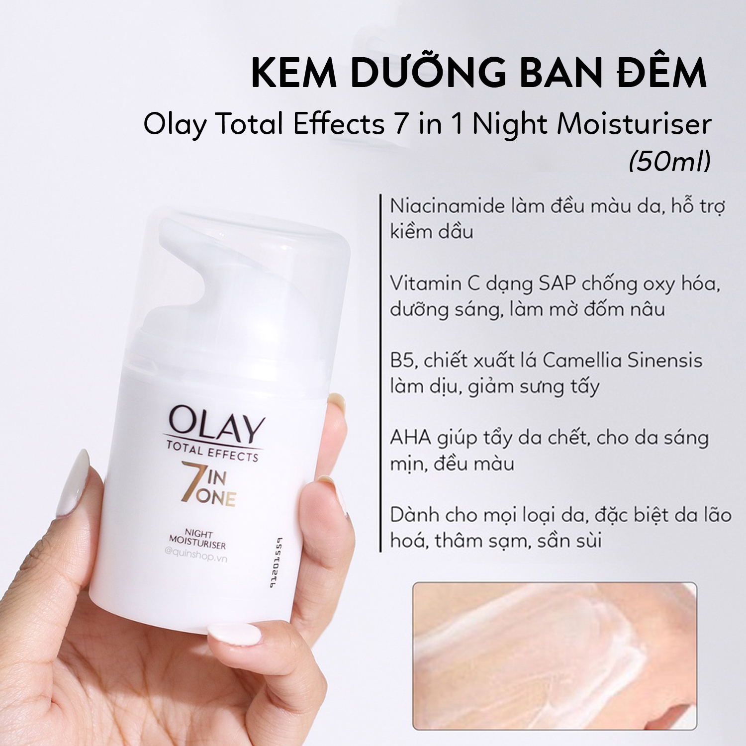 Hình ảnh minh họa củaKem Dưỡng Olay Total Effects 7 in 1 Night Moisturiser Nourish Overnight (Kem đêm)