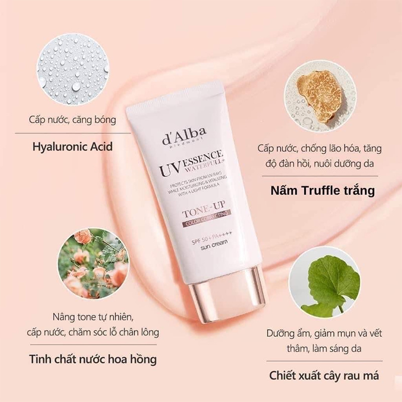 Hình ảnh minh họa củaKem Chống Nắng Nâng Tone D'Alba Waterfull Tone-up Sunscreen 50ml  SPF 50+/ PA++++ Màu Hồng