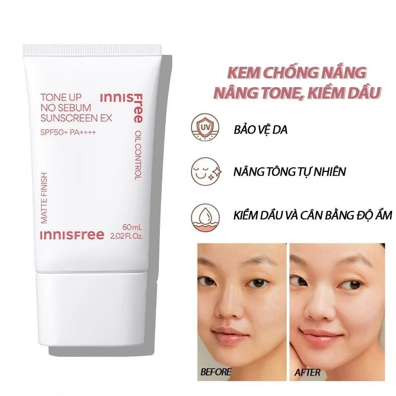 Hình ảnh minh họa củaKem chống nắng nâng tông INNISFREE Tone Up No Sebum Sunscreen EX 60ml SPF 50+ PA++++ 