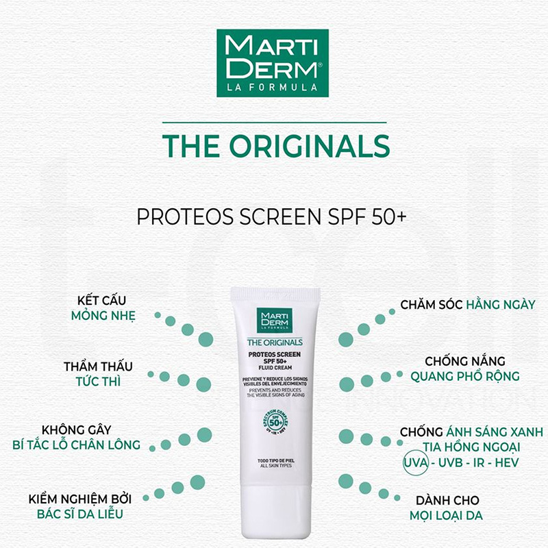 Hình ảnh minh họa củaKem Chống Nắng Phổ Rộng MartiDerm The Originals Proteos Screen SPF50+ Fluid Cream 40ml