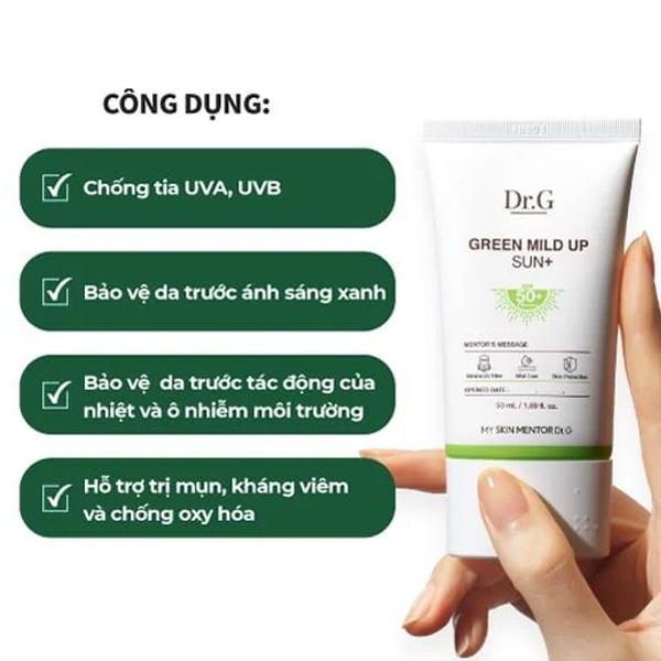 Hình ảnh minh họa củaKem Chống Nắng Vật Lý Dr.G Green Mild Up Sun+ 50ml SPF50+ PA++++ (Xanh lá)