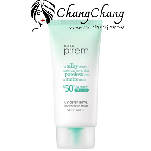 Kem Chống Nắng Nâng Tone, Kiềm Dầu Make Prem UV Defense Me No Sebum Sun Cream 50ml SPF50+ PA++++ (XANH LÁ)