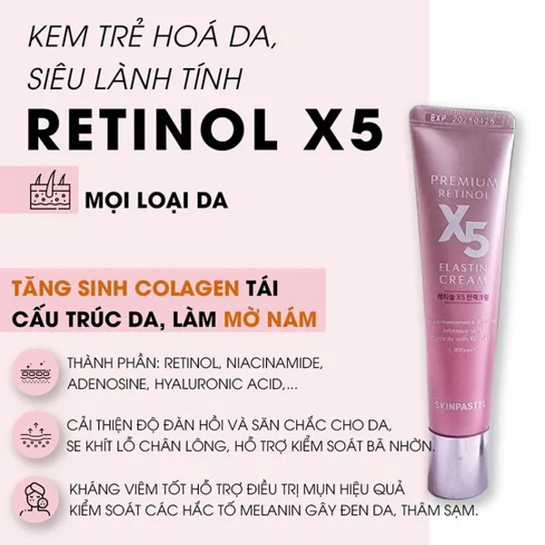 Hình ảnh minh họa củaKem Dưỡng Skinpastel 30ml Premium Retinol X5 Elastin Cream Hồng Chống Lão Hóa