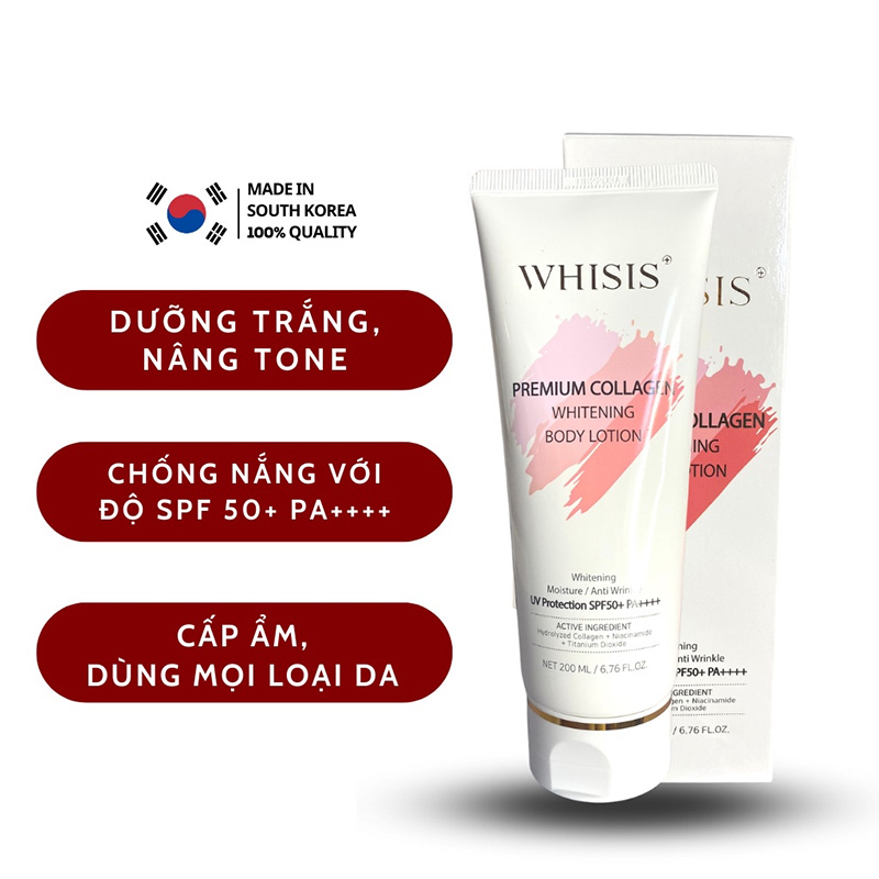 Hình ảnh minh họa củaKem Dưỡng Thể Trắng Da Chống Nắng WHISIS Premium Collagen Whitening Body Lotion 200ml