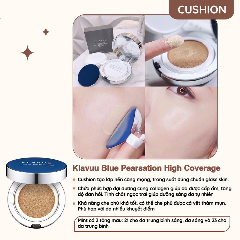 Hình ảnh minh họa củaPhấn Nước Cushion Klavuu Blue Pearlsation Xanh - Tone 23