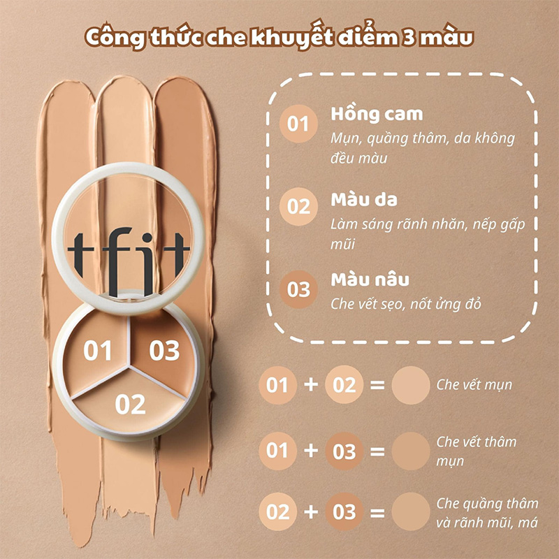 Hình ảnh minh họa củaChe Khuyết Điểm 3 Màu Tfit Cover Up Pro Concealer