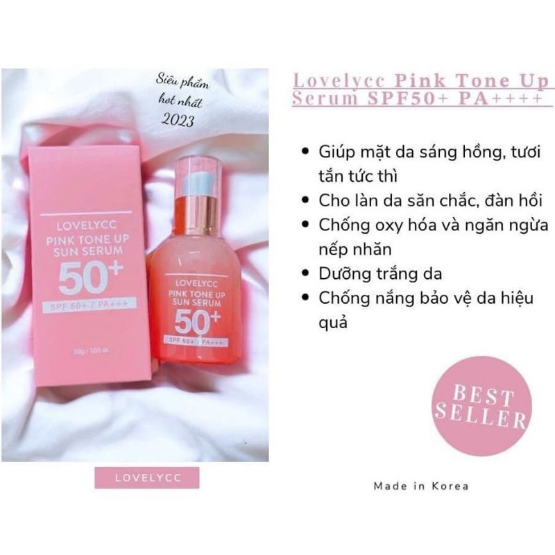 Hình ảnh minh họa củaTinh Chất Chống Nắng Lovelycc Pink Tone Up Sun Serum SPF50+/PA+++