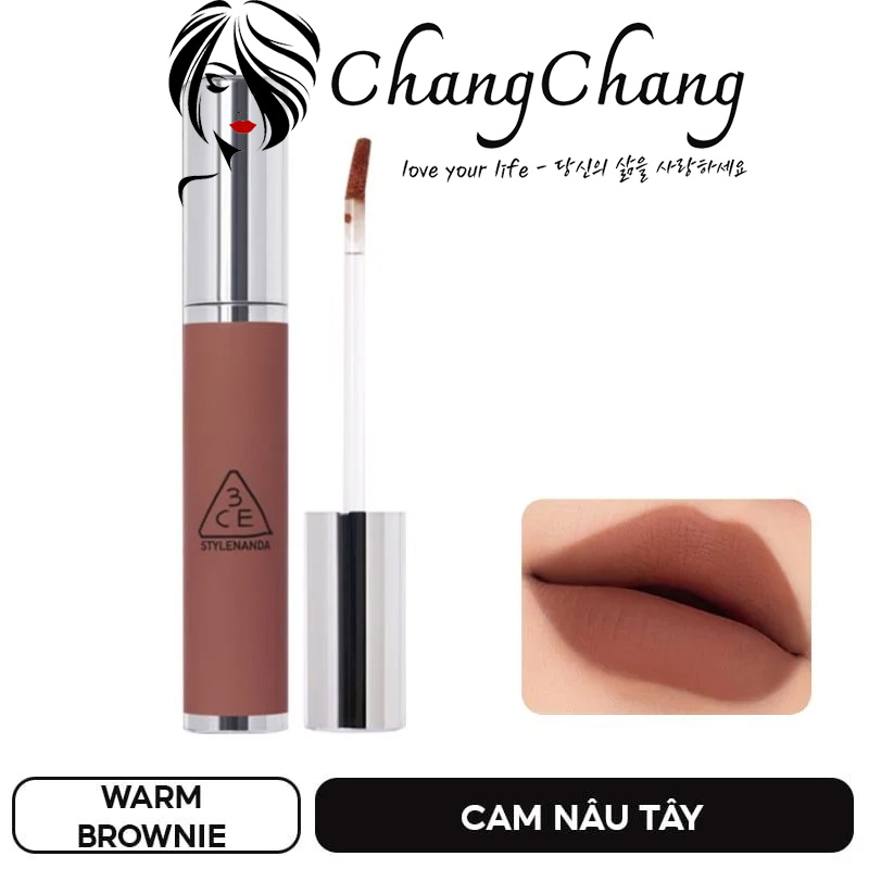 Son Kem Lì 3CE Hazy Lip Clay Mịn Mượt Môi - #WARM BROWNIE