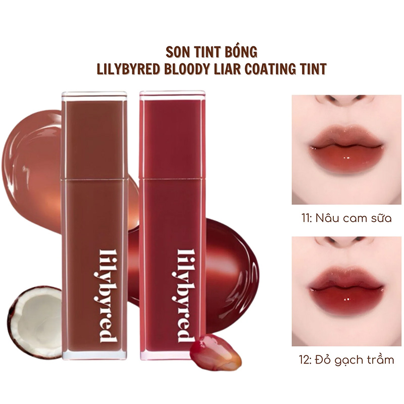 Hình ảnh minh họa củaSon Tint Bóng Lilybyred Bloody Liar Coating Tint #11 Gentle Coconut - Nâu Cam Sữa