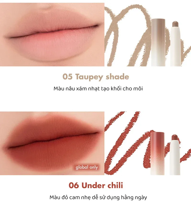 Hình ảnh minh họa củaChì Kẻ Viền Môi Nhung Lì, Lâu Trôi, Thiết Kế 2 Đầu Romand Lip Mate Pencil #05 TAUPEY SHADE