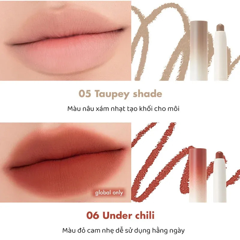 Hình ảnh minh họa củaChì Kẻ Viền Môi Nhung Lì, Lâu Trôi, Thiết Kế 2 Đầu Romand Lip Mate Pencil #06 UNDER CHIL