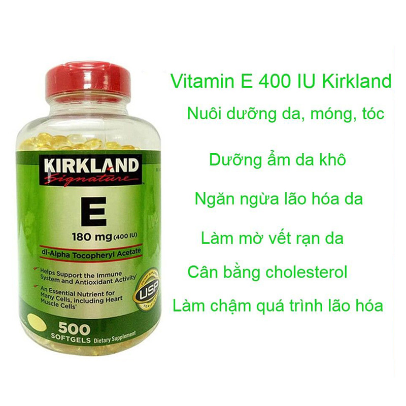 Hình ảnh minh họa củaVitamin E 400 iu 500 viên Kirkland của Mỹ