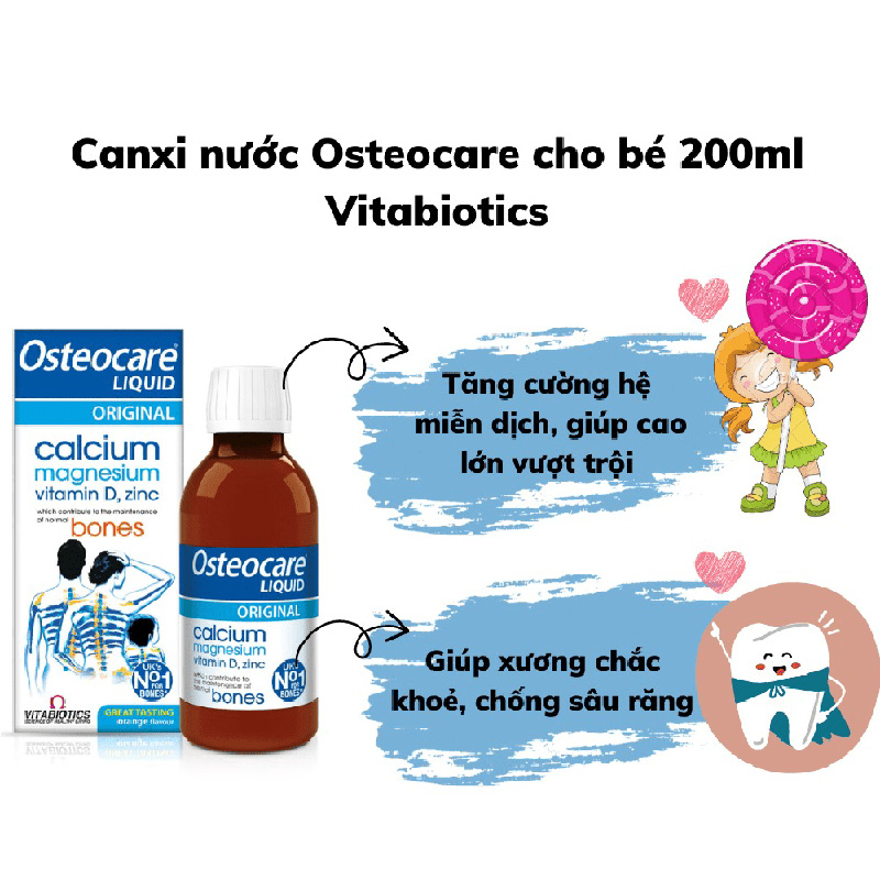 Hình ảnh minh họa củaCanxi Nước Osteocare Liquid Vitabiotics bổ sung canxi, magiê, vitamin D, kẽm giúp xương chắc khỏe (200ml)