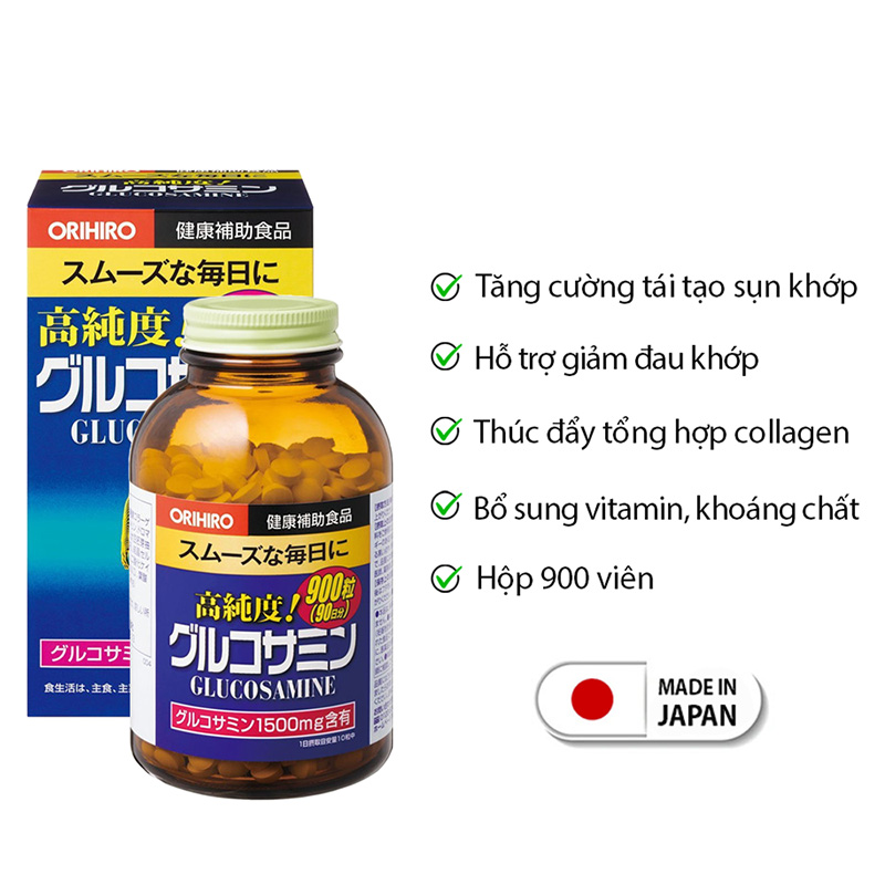 Hình ảnh minh họa củaViên nén Orihiro Glucosamine hỗ trợ làm trơn ổ khớp, hạn chế lão hóa khớp (900 viên)