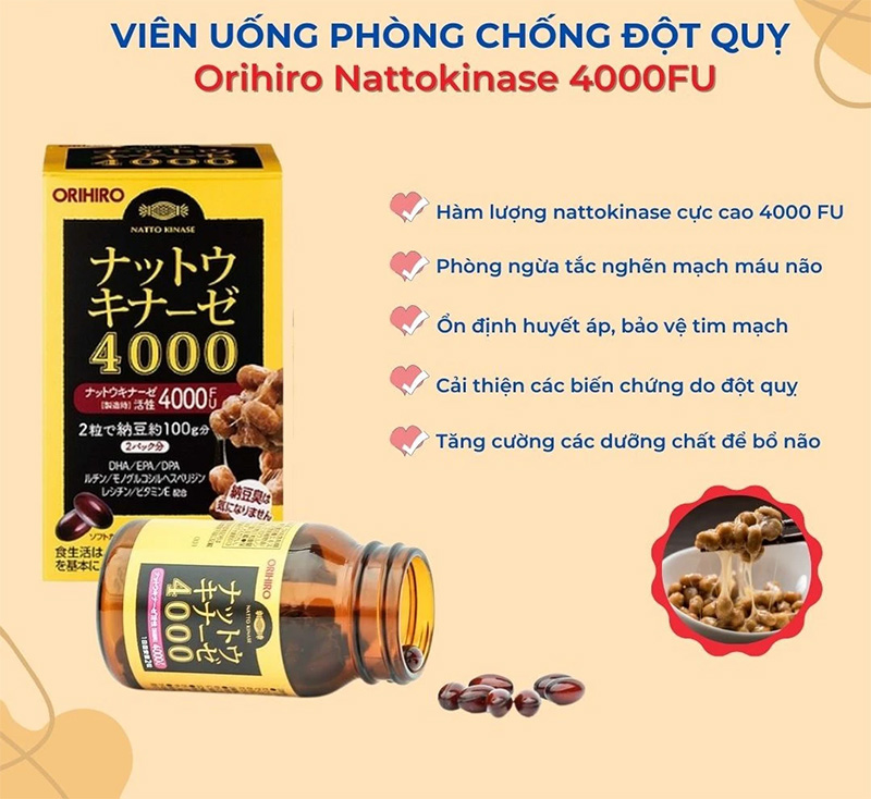 Hình ảnh minh họa củaViên uống phòng ngừa đột quỵ Orihiro Nattokinase 4000FU (60 viên)