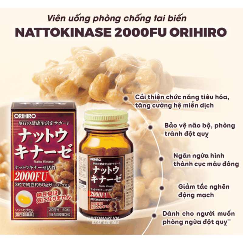 Hình ảnh minh họa củaViên uống Nattokinase 2000Fu Orihiro giảm nguy cơ đột quỵ (60 viên)