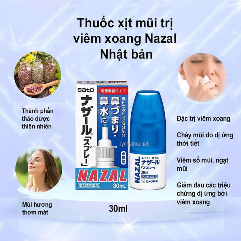 Hình ảnh minh họa củaThuốc xịt mũi trị viêm xoang Nazal 30ml chữa sổ mũi và viêm xoang của Nhật Bản