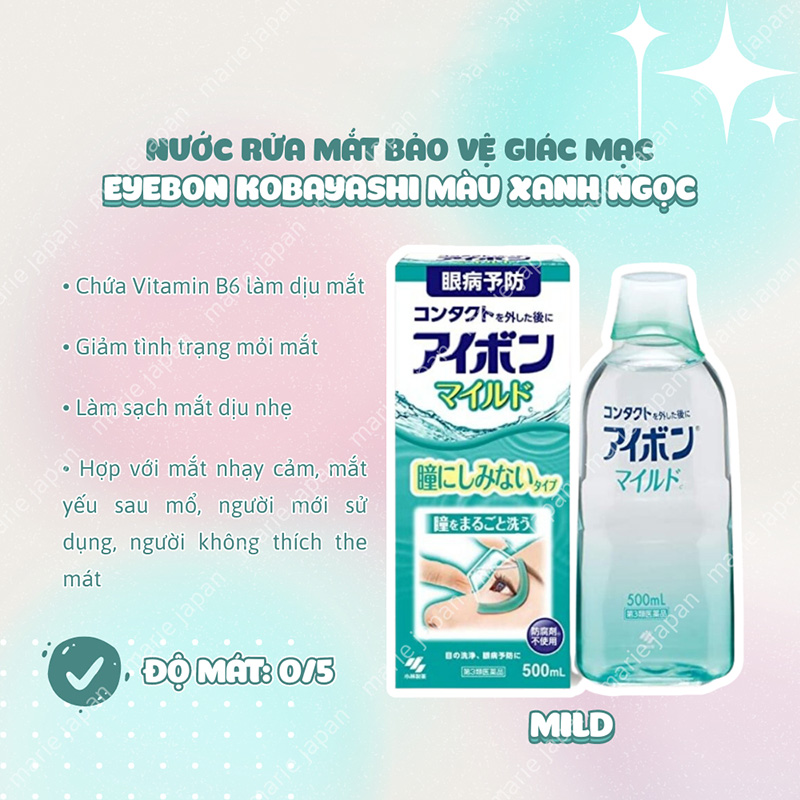 Hình ảnh minh họa củaNước Rửa Mắt Eyebon Bảo Vệ Giác Mạc W Vitamin 500ml Nhật Bản xanh ngọc