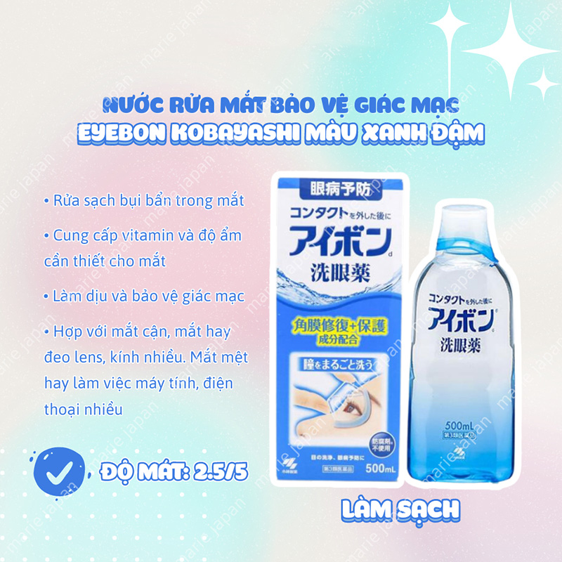 Hình ảnh minh họa củaNước Rửa Mắt Eyebon Bảo Vệ Giác Mạc W Vitamin 500ml Nhật Bản xanh đậm