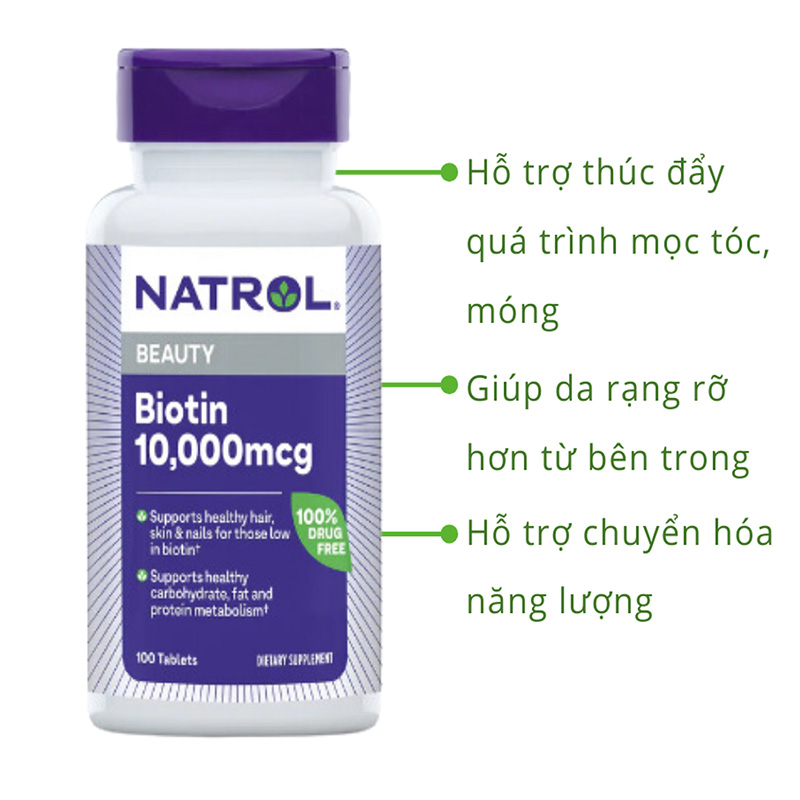 Hình ảnh minh họa củaViên uống mọc tóc Natrol Biotin Beauty - 10000mcg