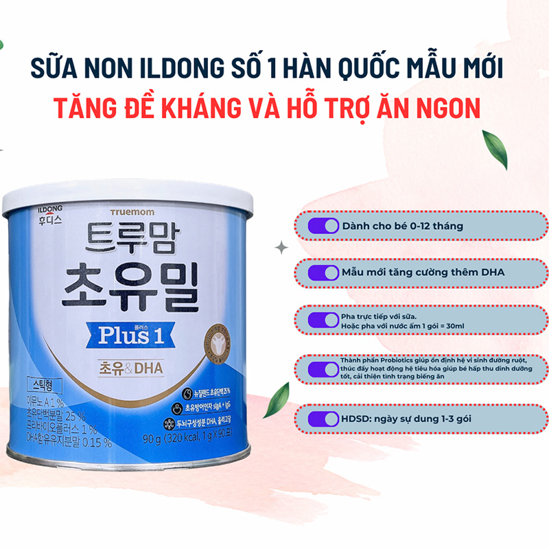 Hình ảnh minh họa củaSữa Non ILDONG số 1 Hàn Quốc 90 gói/90g (trẻ 0-12 tháng)