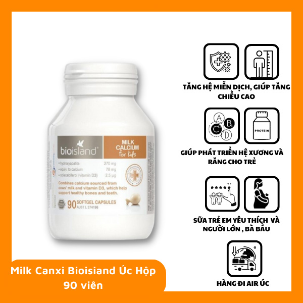 Hình ảnh minh họa củaBio Island Milk Canxi cho bé 90 viên - Canxi sữa cho bé từ 7 tháng 