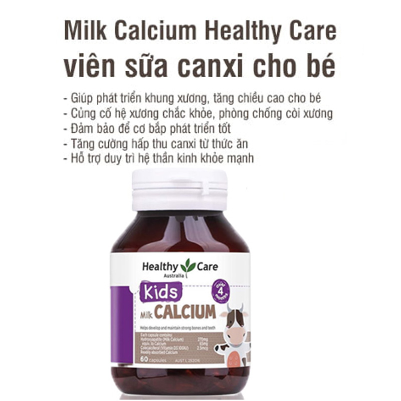 Hình ảnh minh họa củaViên uống Canxi sữa Healthy Care Milk Calcium cho bé 60 viên