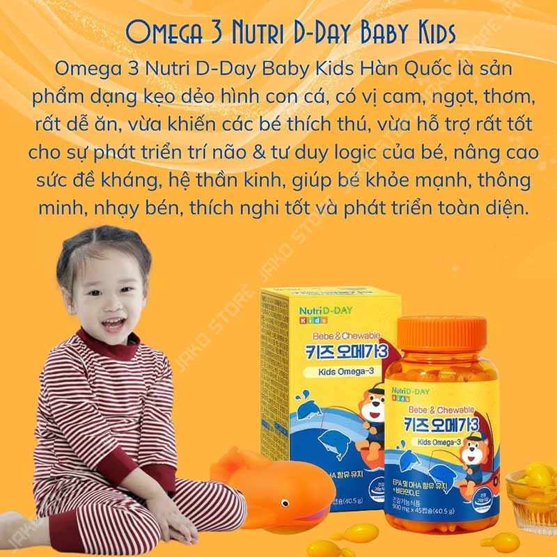 Hình ảnh minh họa củaDầu Cá Omega 3 Nutri D-Day Baby & Kids Dạng Kẹo Dẻo Chuẩn nội địa Hàn Quốc