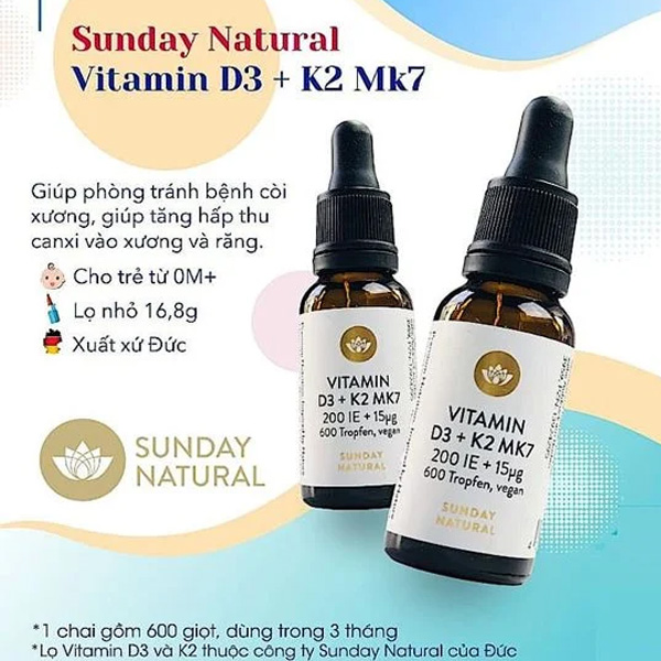 Hình ảnh minh họa củaVitamin D3K2 MK7 Sunday Natural 20ml của Đức