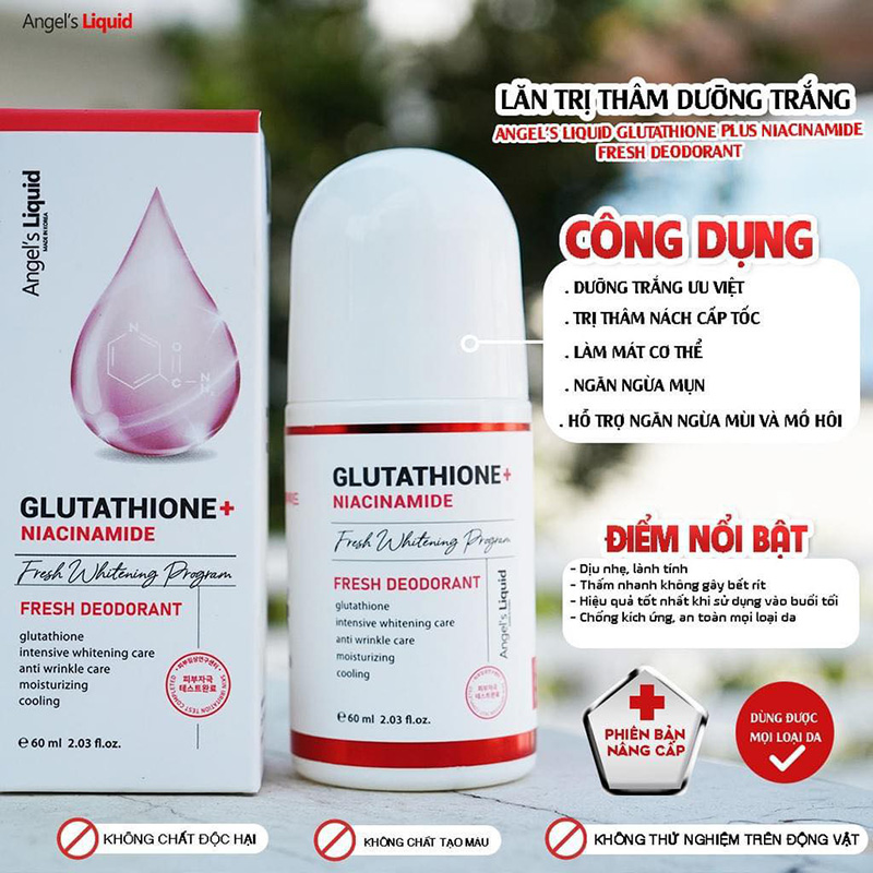 Hình ảnh minh họa củaLăn Khử Mùi Mờ Thâm, Dưỡng Trắng Nách Angel's Liquid Glutathione+ Niacinamide Arbutin Cooling Fresh Deodorant 60ml 