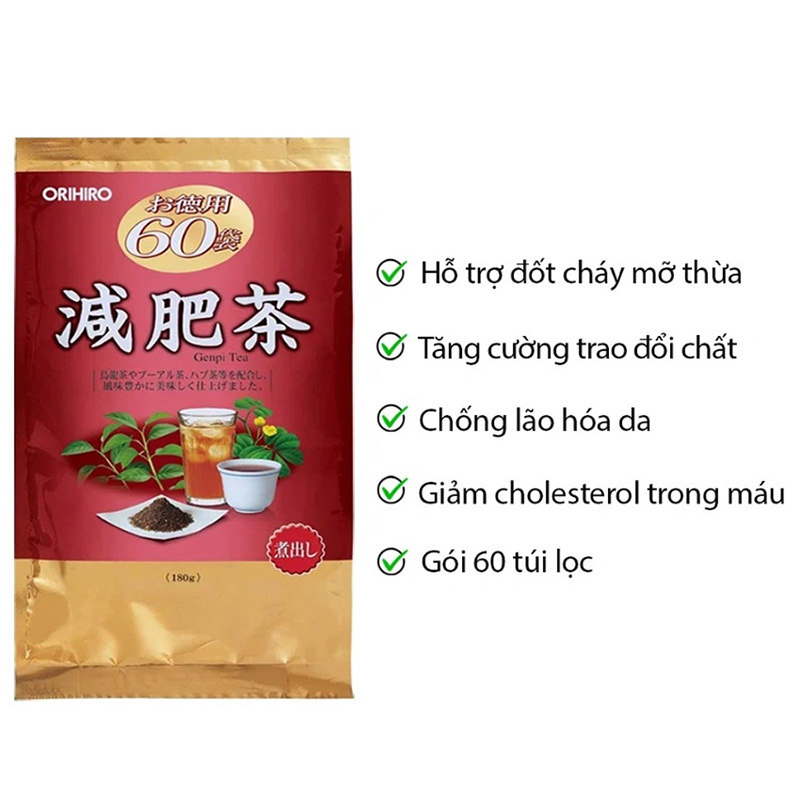 Hình ảnh minh họa củaTrà Genpi Orihiro Hỗ Trợ Giảm Mỡ Thừa 60 Gói