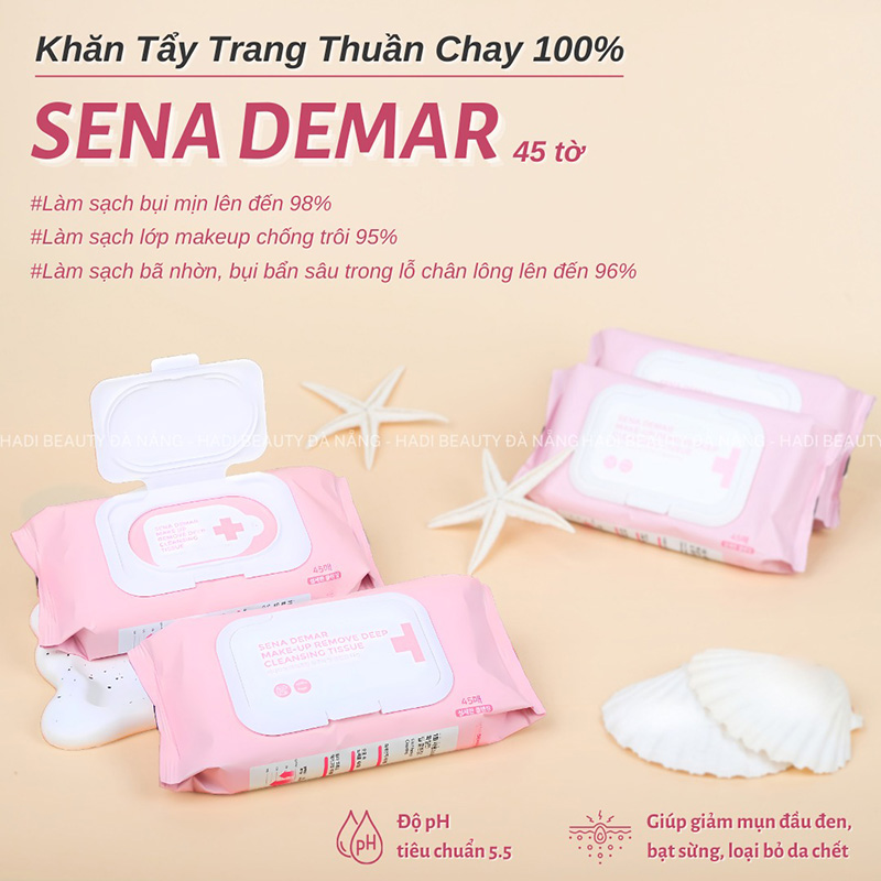 Hình ảnh minh họa củaKhăn Ướt Tẩy Trang Sena Demar Make-Up Remove Deep Cleansing Tissue 45 Miếng