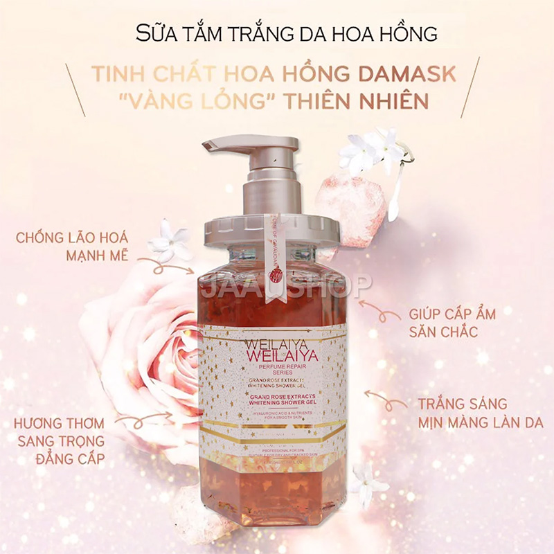 Hình ảnh minh họa củaSữa tắm trắng da cánh hoa hồng Damask Weilaiya Grand Rose Extracts Whitening Shower Gel 450ml