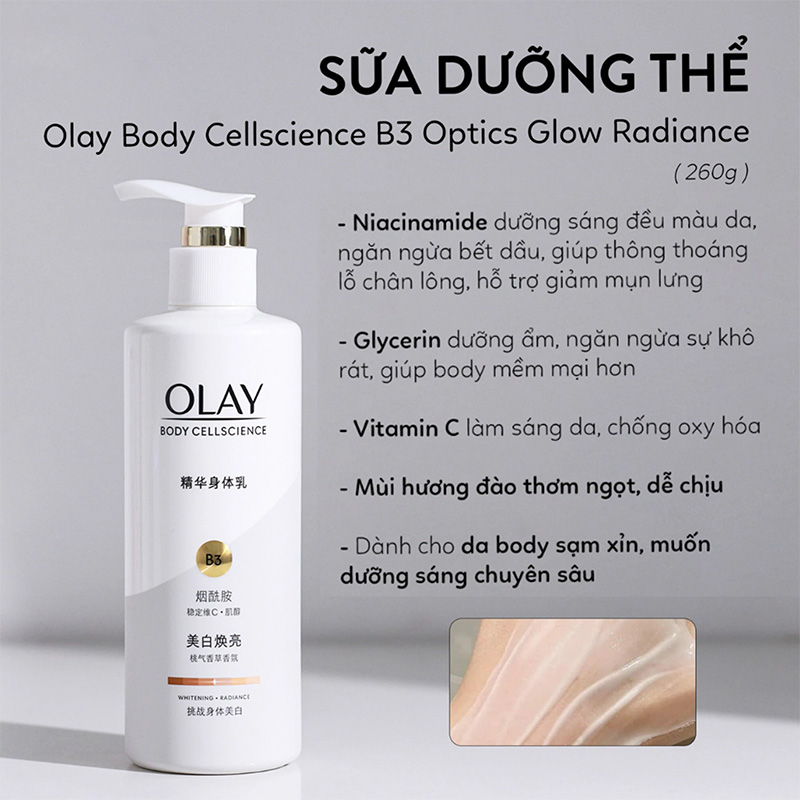 Hình ảnh minh họa củaDưỡng Thể Trắng Da, Chống Lão Hóa Olay Body Cellscience B3 + Vitamin E 260g (Nội Địa Trung)