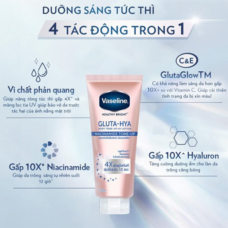 Hình ảnh minh họa củaSữa Dưỡng Thể VASELINE Gluta-Hya Tone Up 4X 300ml màu hồng