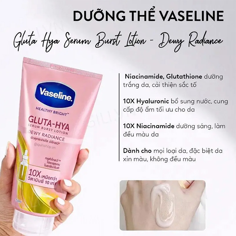 Hình ảnh minh họa củaSữa Dưỡng Thể Vaseline Healthy Bright Gluta HYA Serum 10X 300ml màu hồng