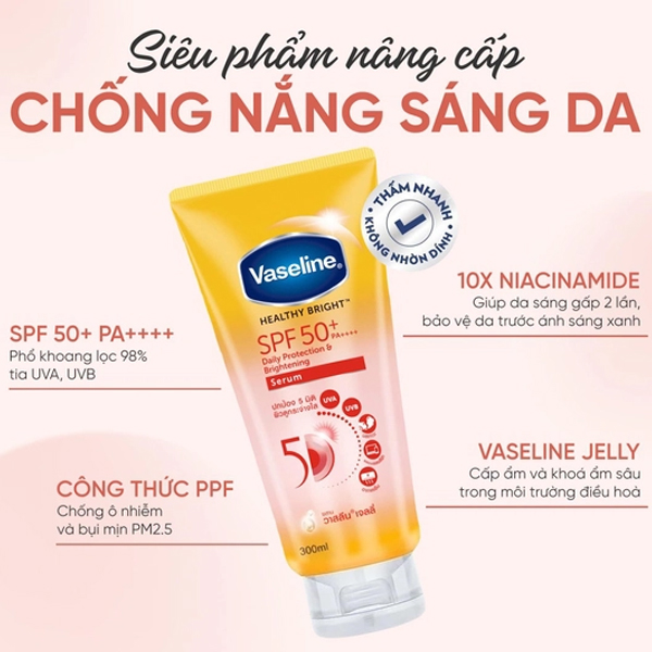 Hình ảnh minh họa củaSerum Dưỡng Thể Vaseline Chống Nắng Sáng Da 300ml 50SPF PA++++ (màu vàng)