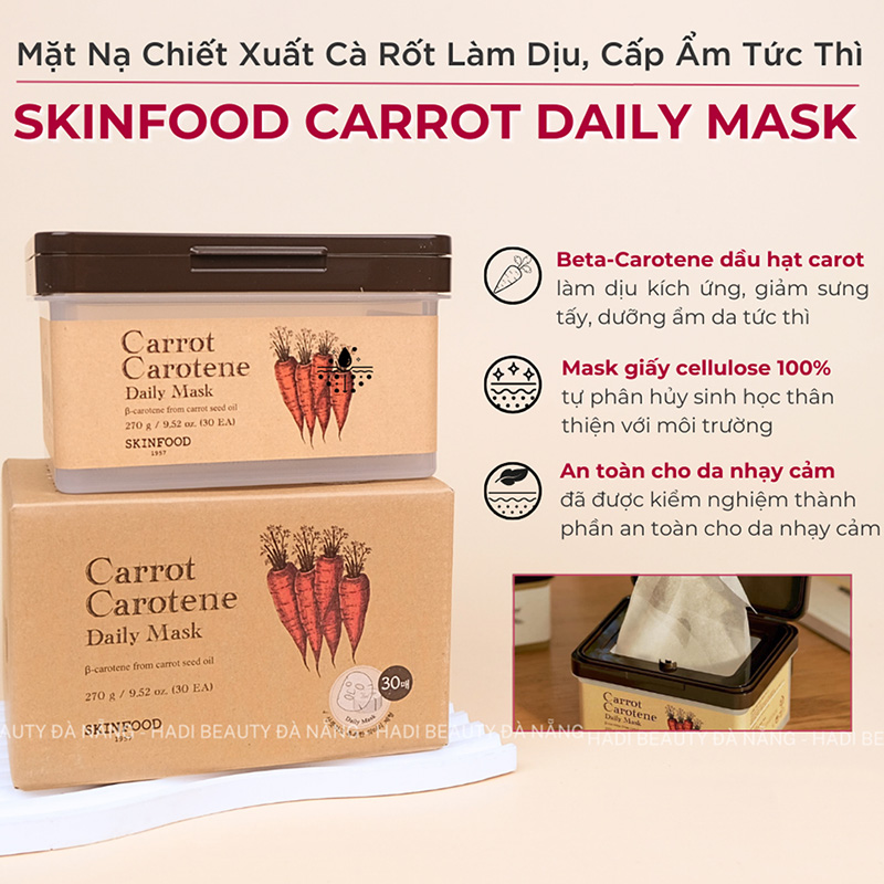 Hình ảnh minh họa củaMặt Nạ Cấp ẩm, Dưỡng Da Hàng Ngày SKINFOOD Mask Carrot Daily Mask 270g (30 MIẾNG)