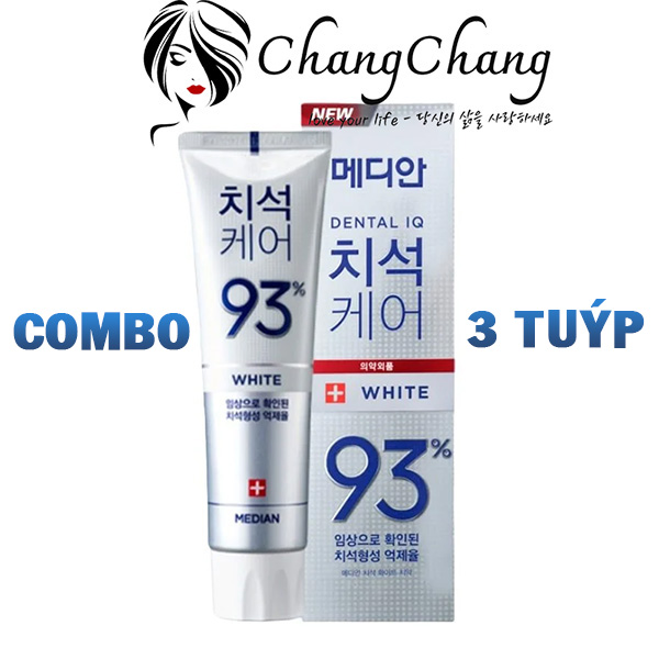 Combo 3 Tuýp Kem Đánh Răng Giúp Trắng Răng, Giảm Ố, Loại Bỏ Mùi Hôi Median Dental IQ 93% Toothpaste 120g